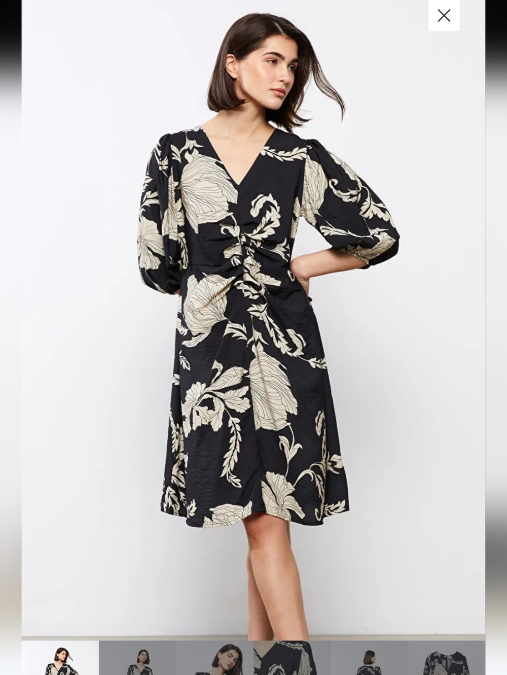 Black & Cream Floral V-Neck Dress